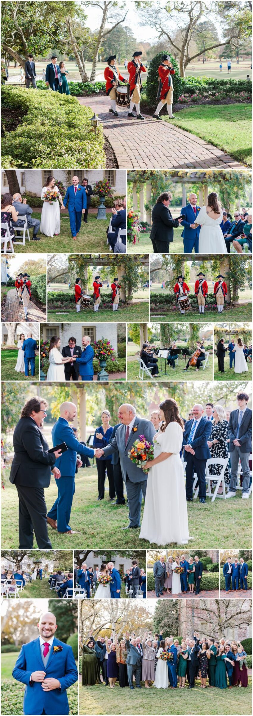 Fifes and Drum lead guests into Colonial Williamsburg Wedding at the historic Inn with CW Resorts