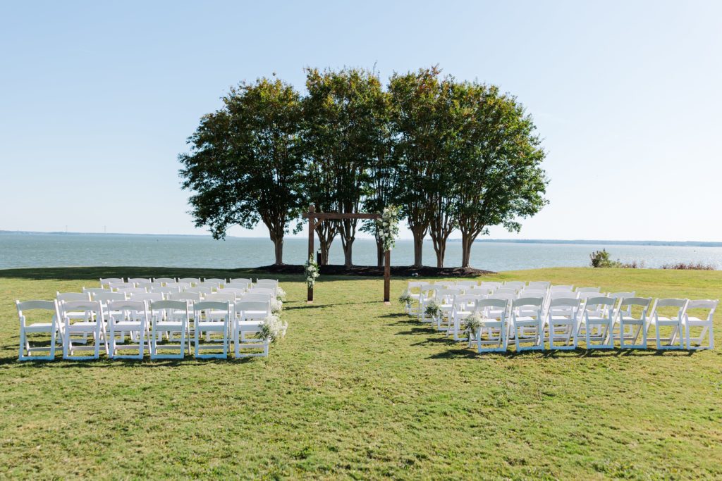Chairs and trees over water for Kingsmill weddings