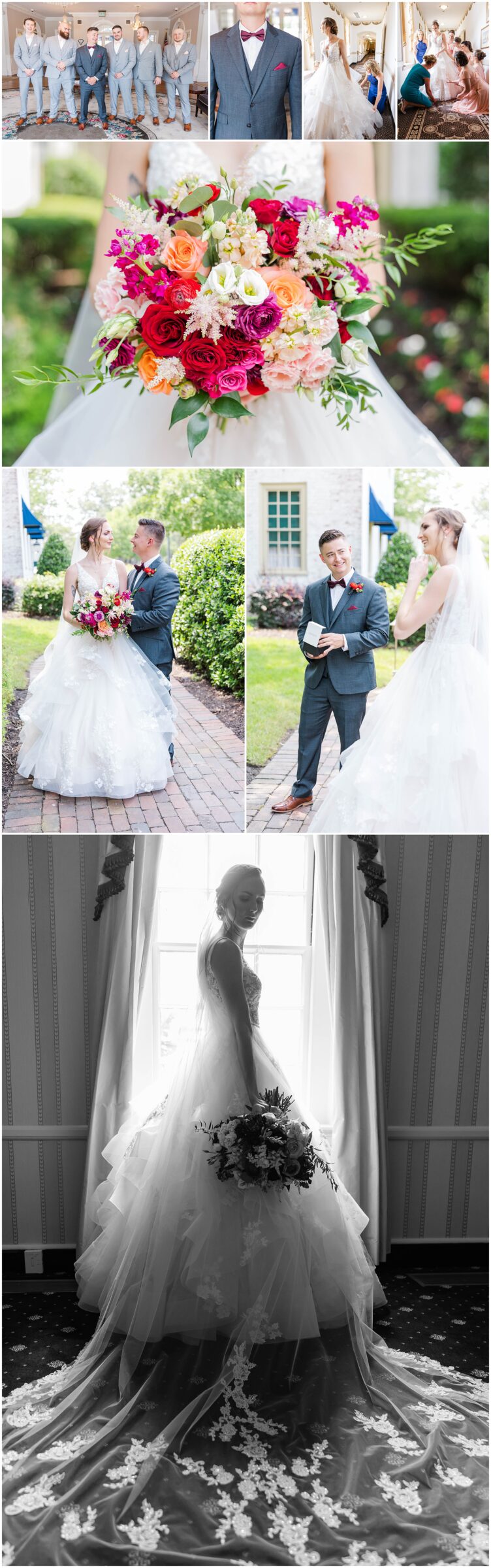 collage of getting ready images from Colonial Williamsburg weddings