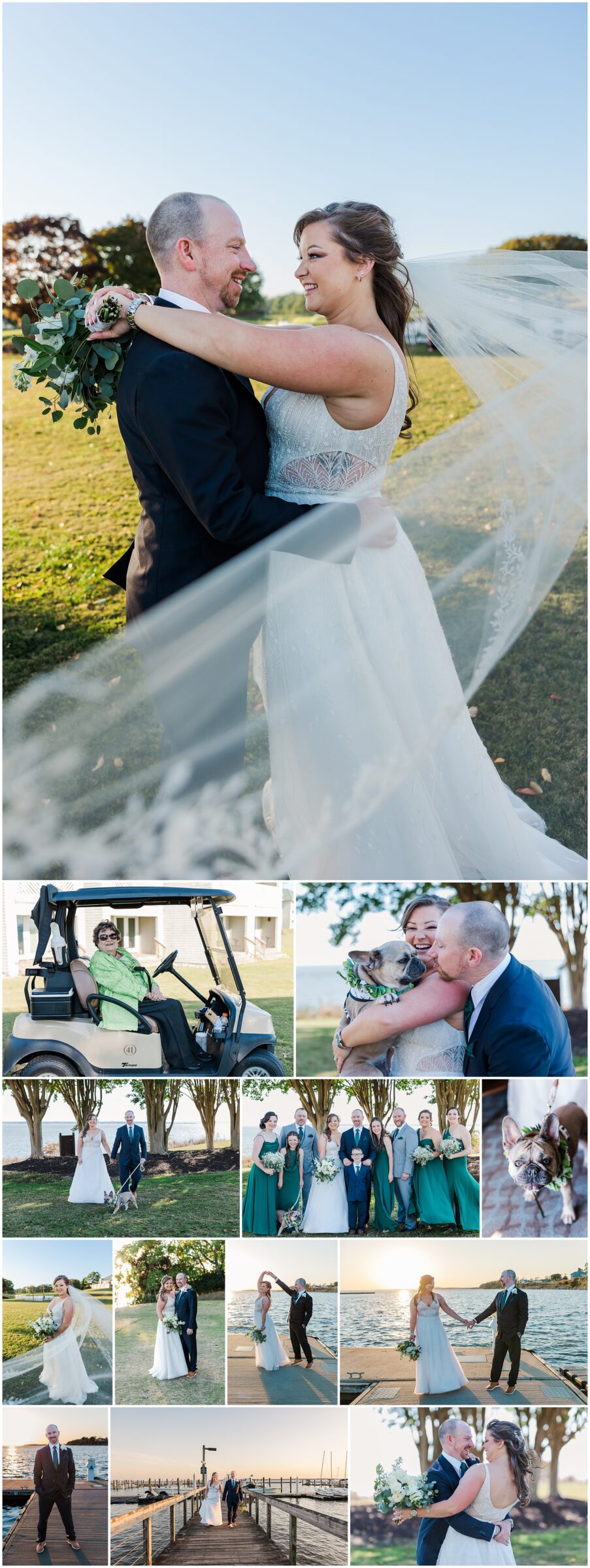 Bride and groom portraits outdoors at Kingsmill Resorts