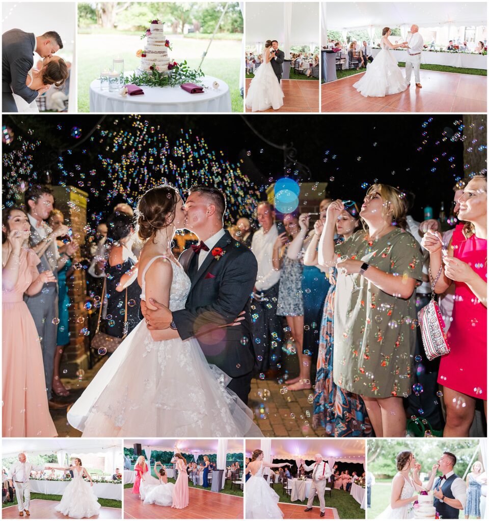 Reception collage of images from Taylor and Stephen's Williamsburg Inn wedding