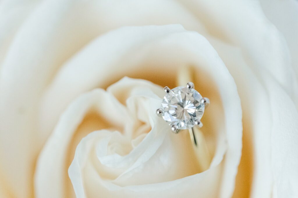 macro photography of wedding ring