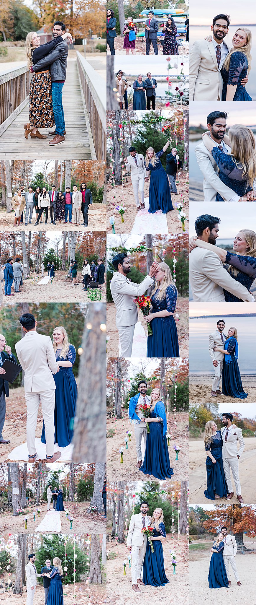 collage of ceremony and portraits for intimate Indian wedding in Williamsburg, VA