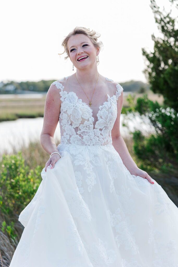 bride twirls dress at Pleasure House Point Natural Area