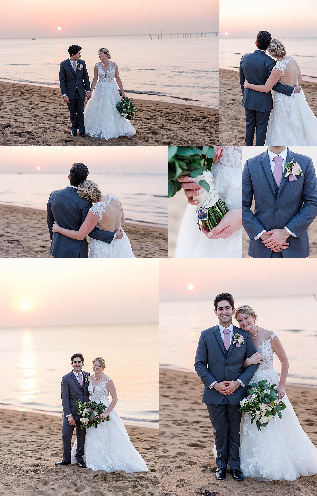 sunset portraits at the Delta after Hampton Roads Wedding in VA Beach