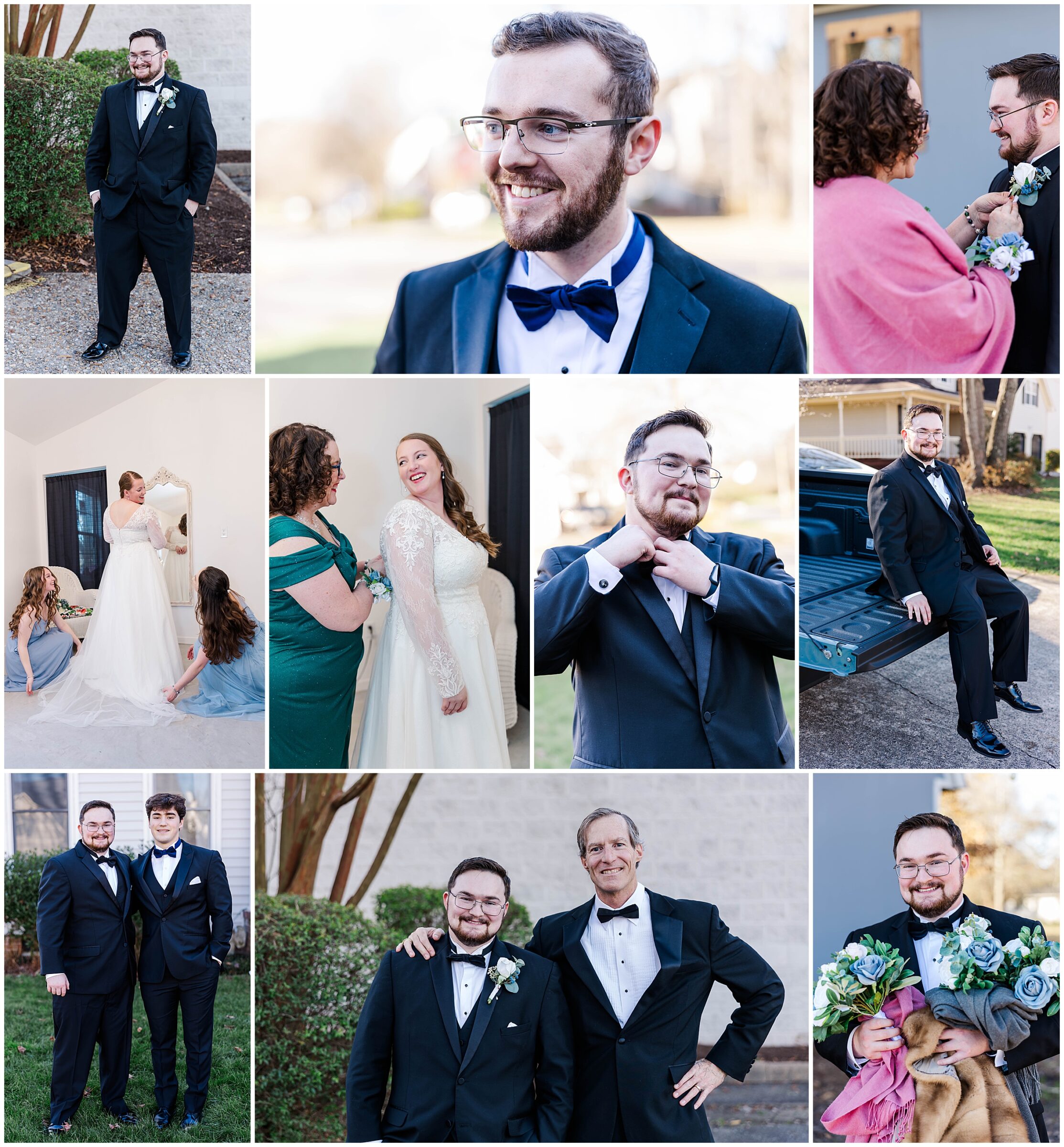 collage of Kate and Kyle getting married for their wedding in VA Beach and Chesapeake
