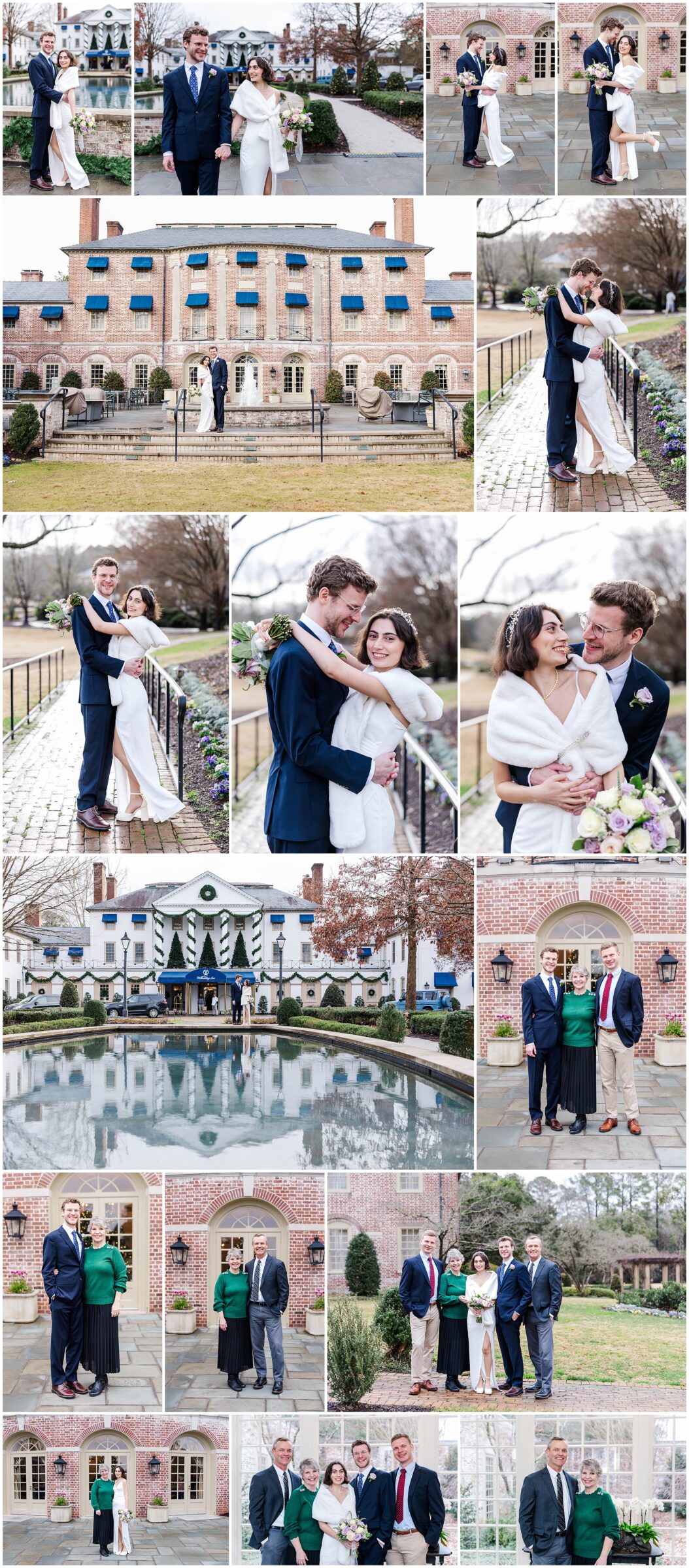 collage of Erik and Selcan's elopement in Williamsburg, VA with Colonial Williamsburg Resorts