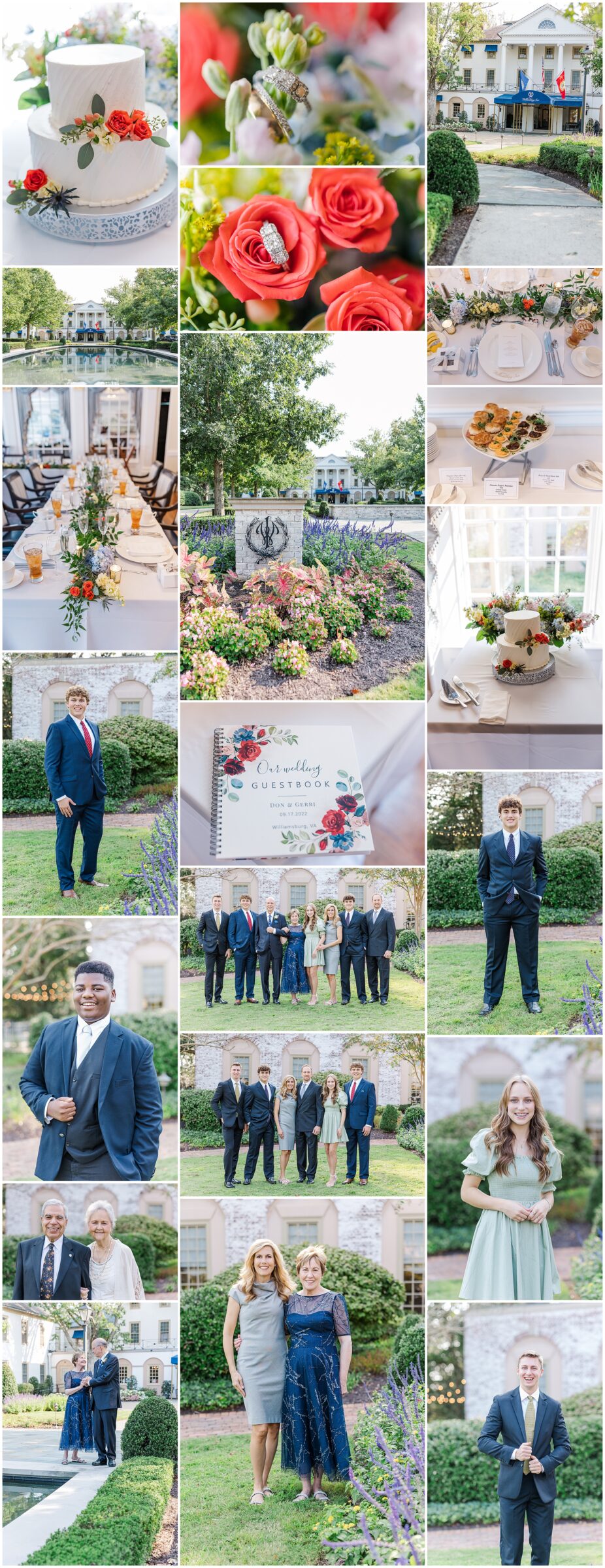 collage of coral florals for Micro Wedding in Williamsburg Inn with Colonial Williamsburg Resorts
