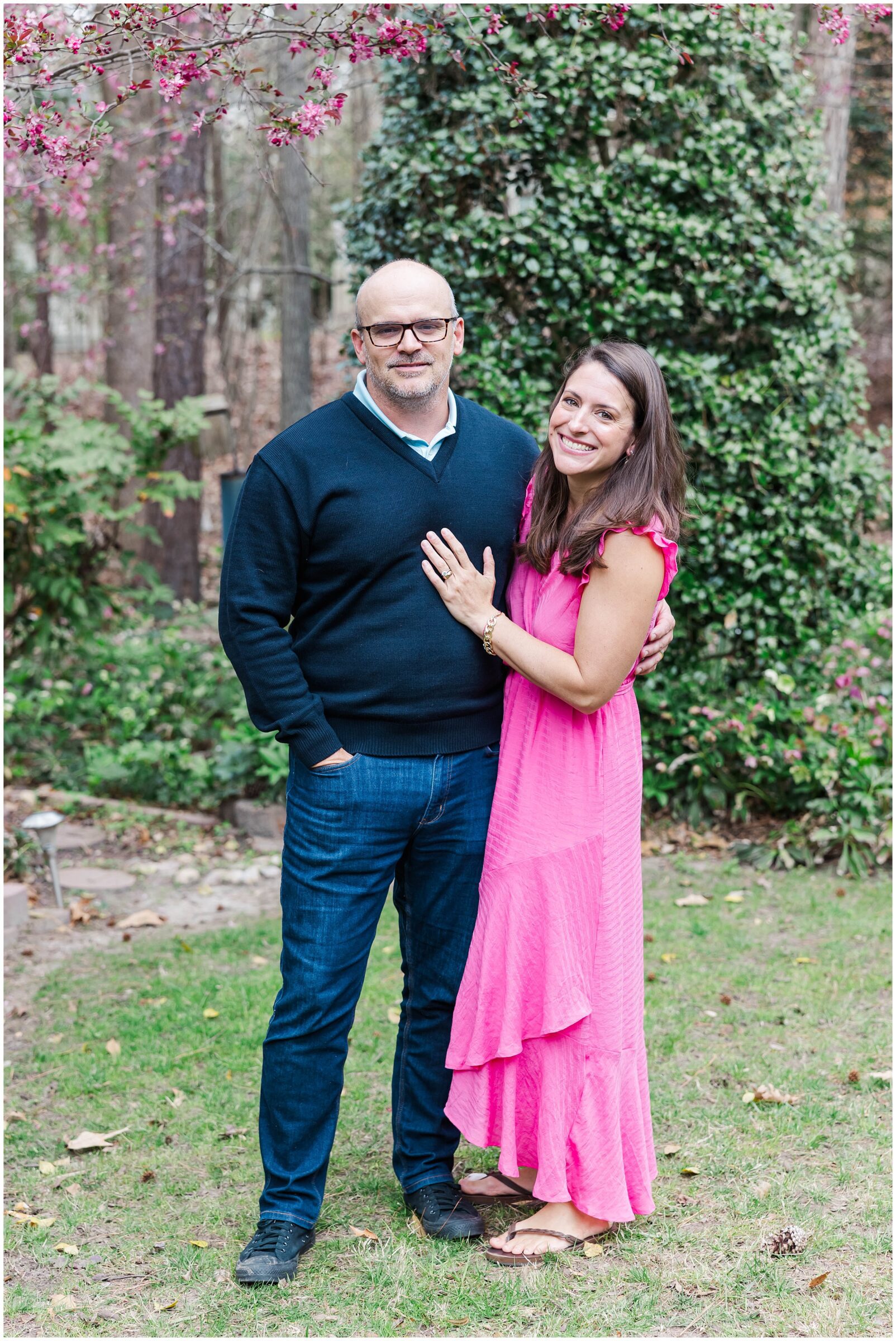 bright pink dress on mom for spring family photos