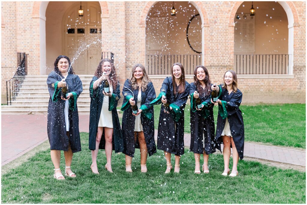 don't forget to plan your champagne spray photos in the grass at William and Mary so you don't leave residue