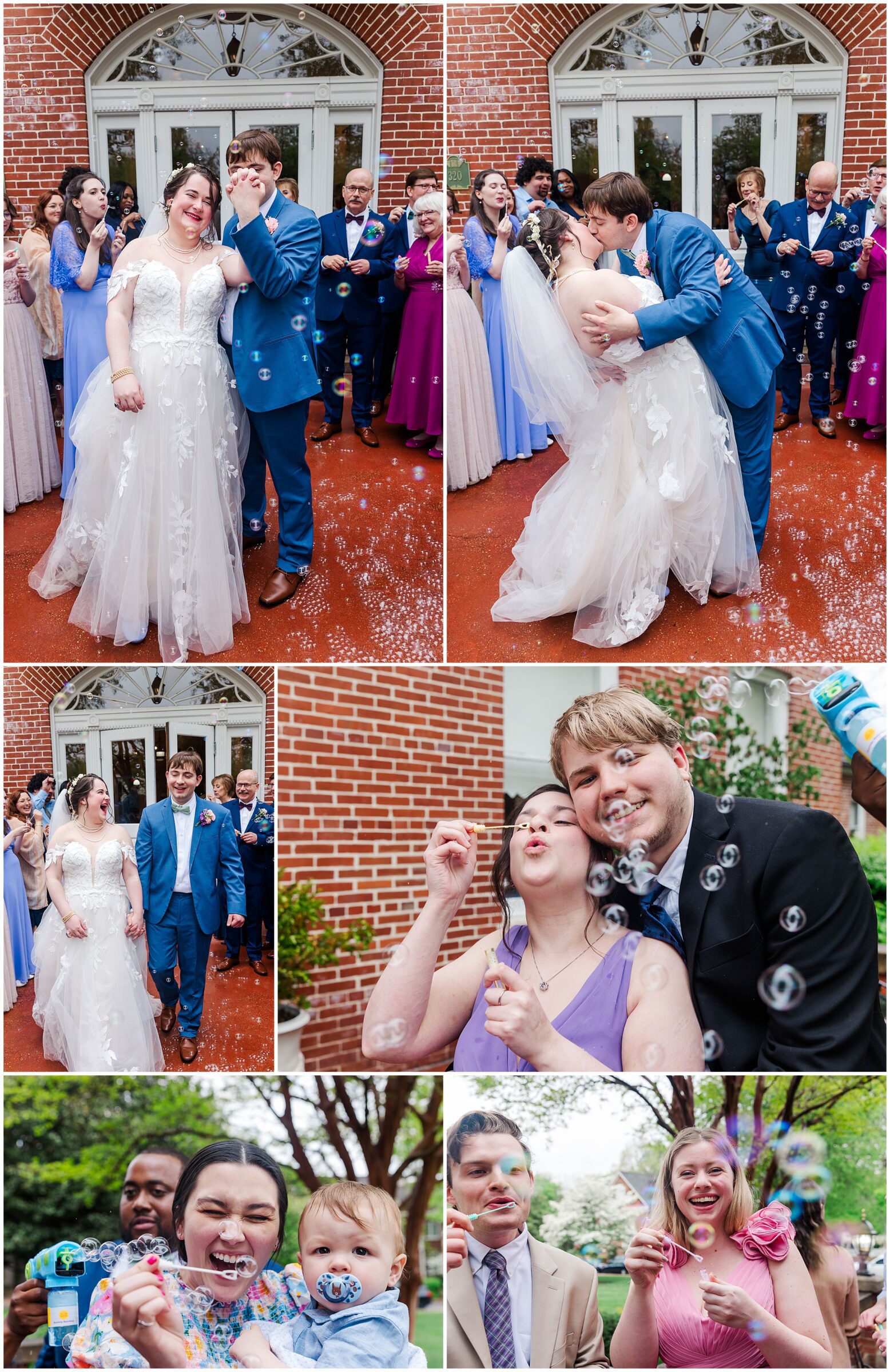 a fun bubble exit during Kayleigh and Nathan's rainy wedding day