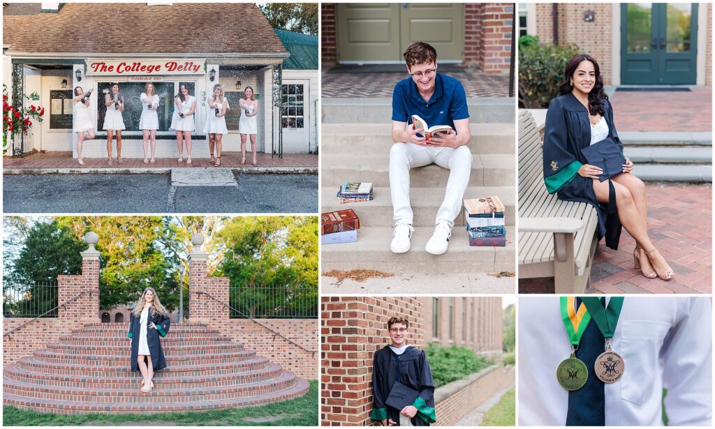 Many students love to incorporate the Delly or their academic building as they plan with their William & Mary Senior Photographer