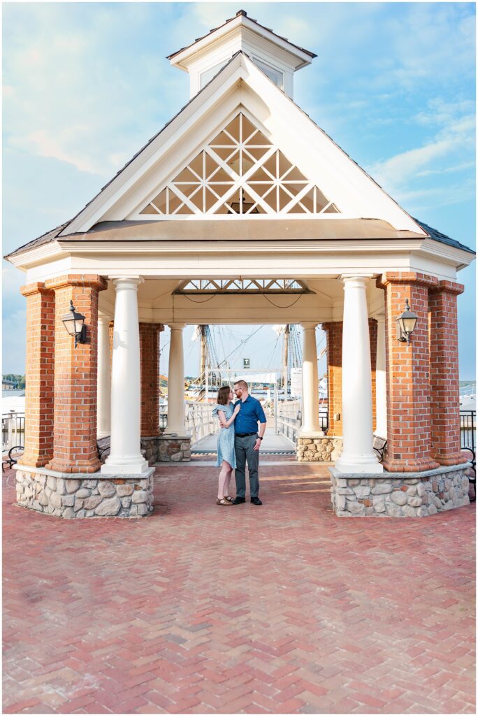 Incredible blue sky with clouds behind gazebo at Yorktown Beach