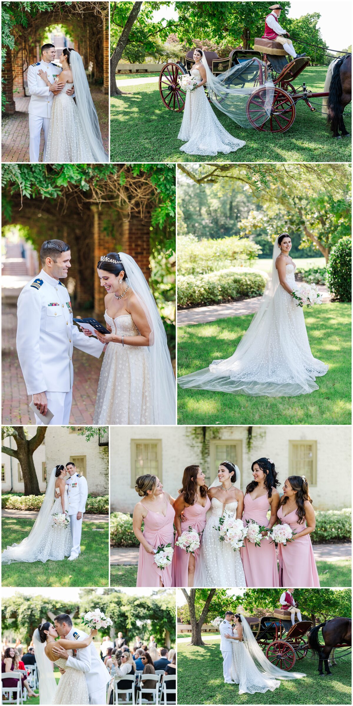 collage of Melike and Matt's wedding day at the Williamsburg Inn in Williamsburg, VA