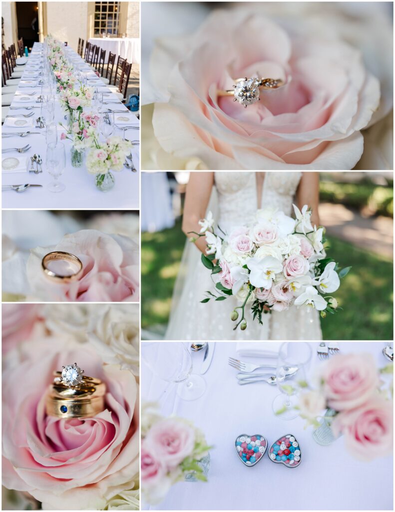 collage of images with pink roses by wedding photographer in Williamsburg, VA