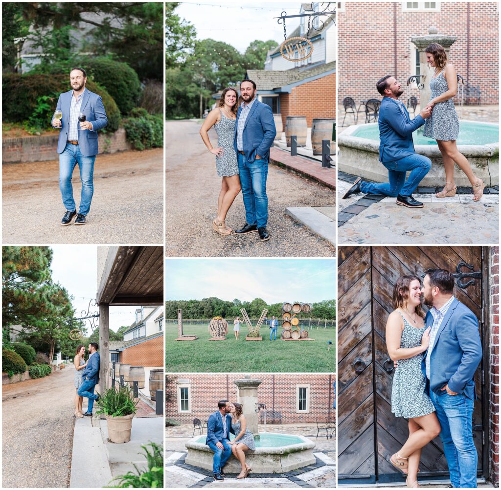 collage of images around the perfect venue for an engagement or wedding at the Williamsburg Winery