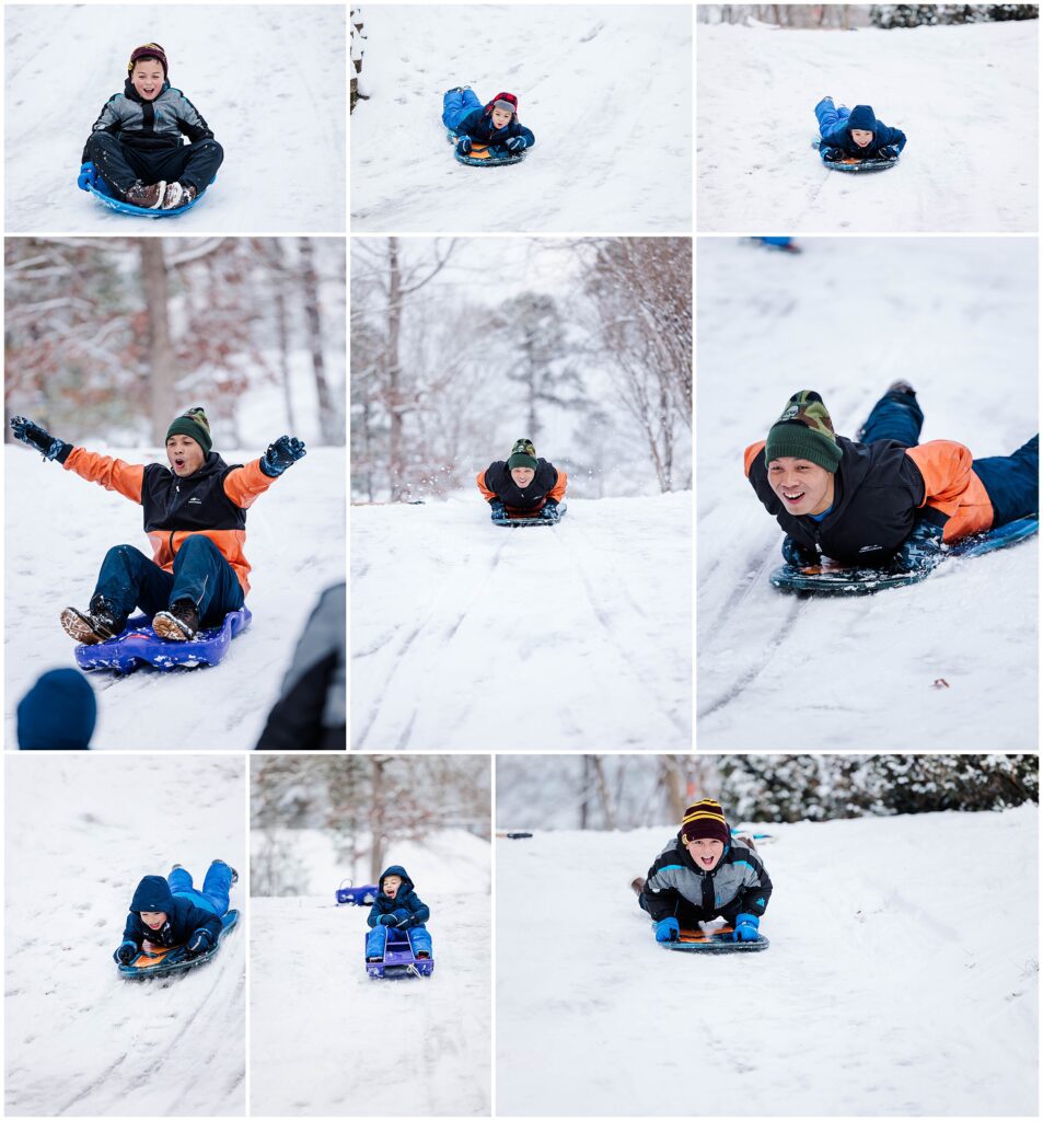 sledding action photos - be ready when taking photos of your kids for quick movement!