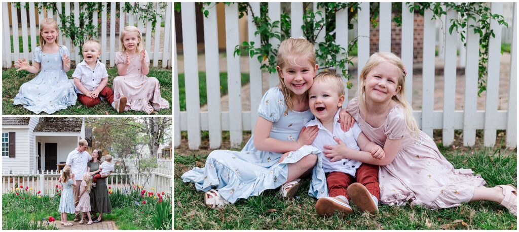 candid photos are so fun with your kids at your spring family photos in Colonial Williamsburg