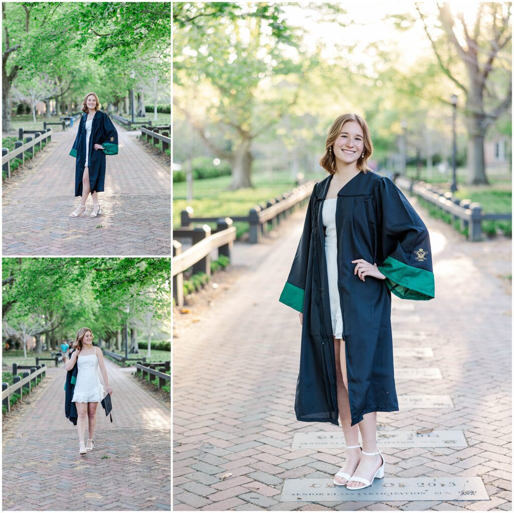 William and Mary college senior photos are so awesome with the spring foliage and golden sun in Old Campus paths!