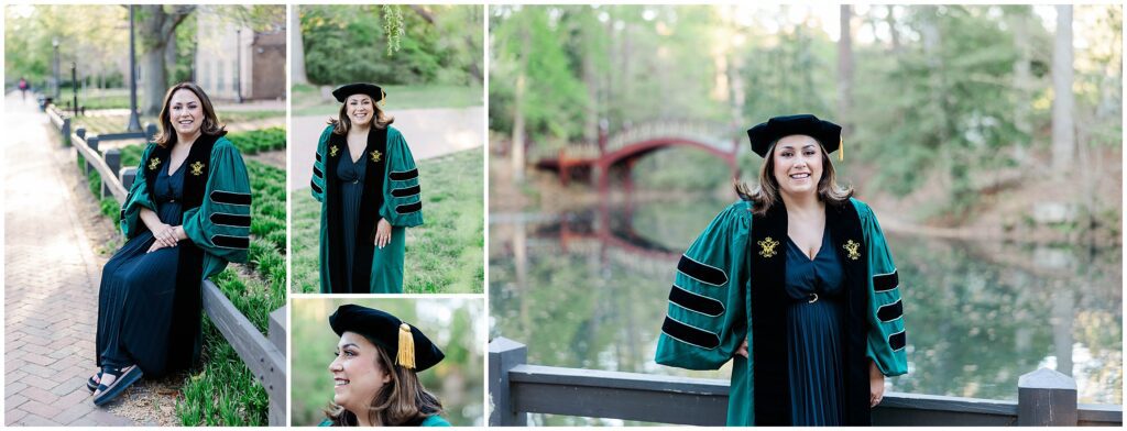 Graduate degree portraits are a fun option as well - check out the green doctoral robe at this session!
