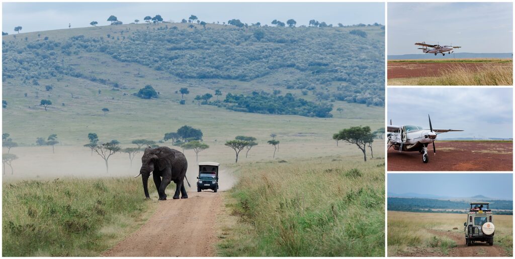 Africa travel photography of elephant next to jeep in Kenya safari