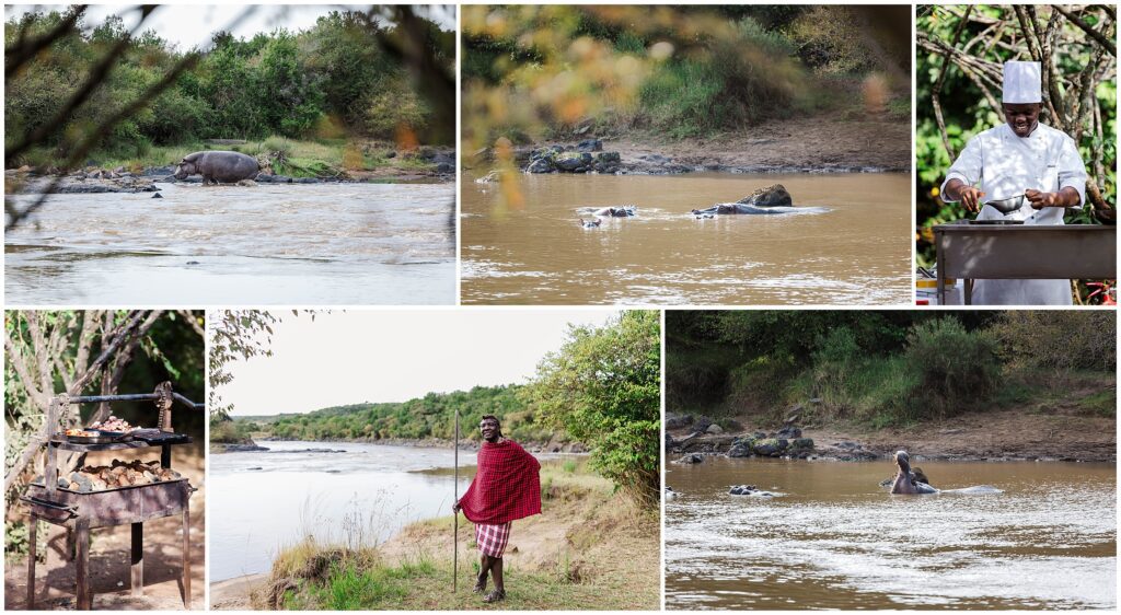 breakfast by the hippo pool with a guard on African safari photography