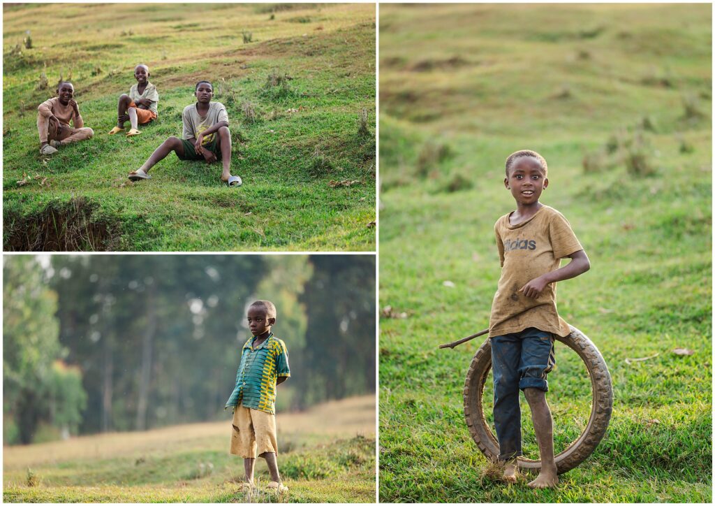 golden hour images of children on Rwanda island from Africa travel photography