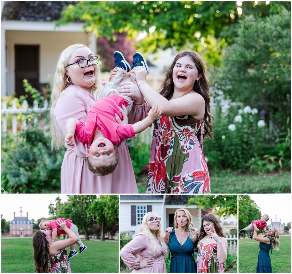 Colonial Williamsburg family photography capturing parents and children laughing together.