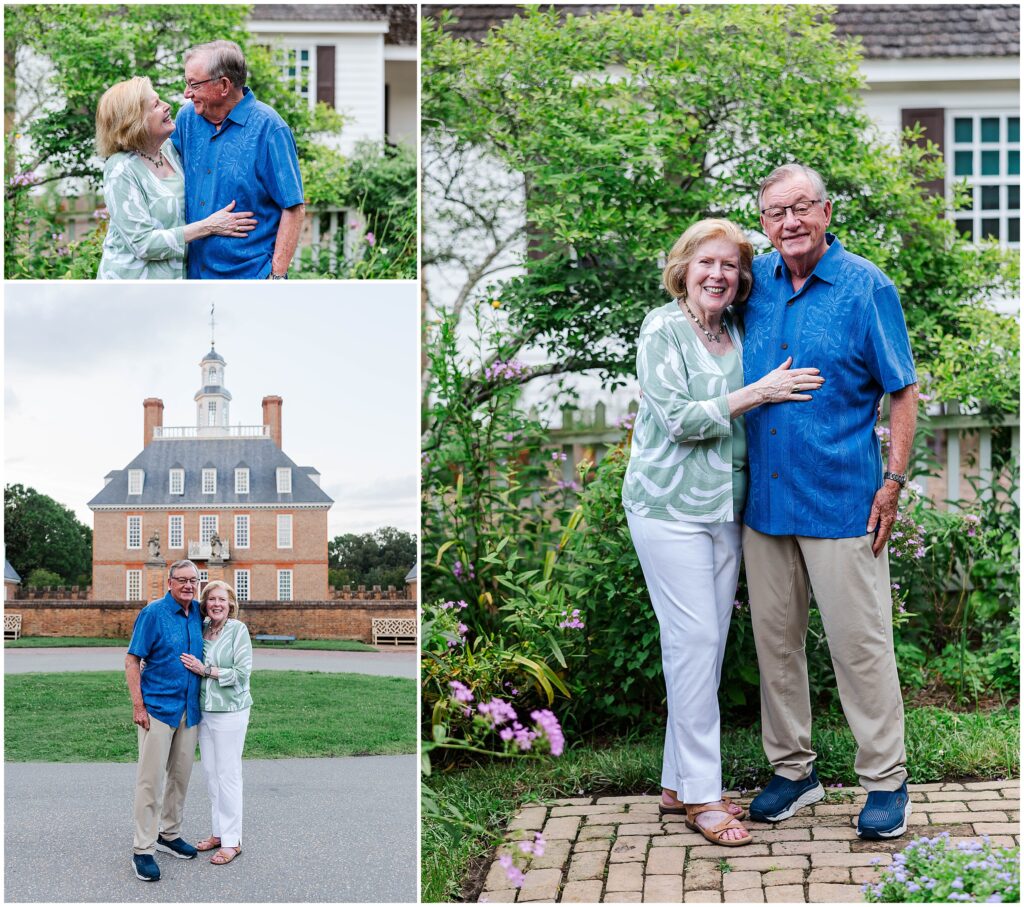 Portrait of grandparents during a family vacation photo session in Colonial Williamsburg.