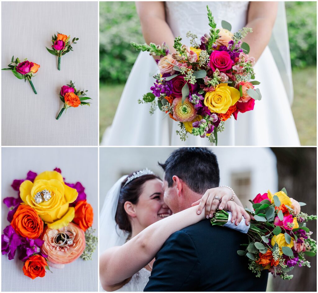 Bright wedding florals at Williamsburg Inn wedding photographed by Mattie Wezah.