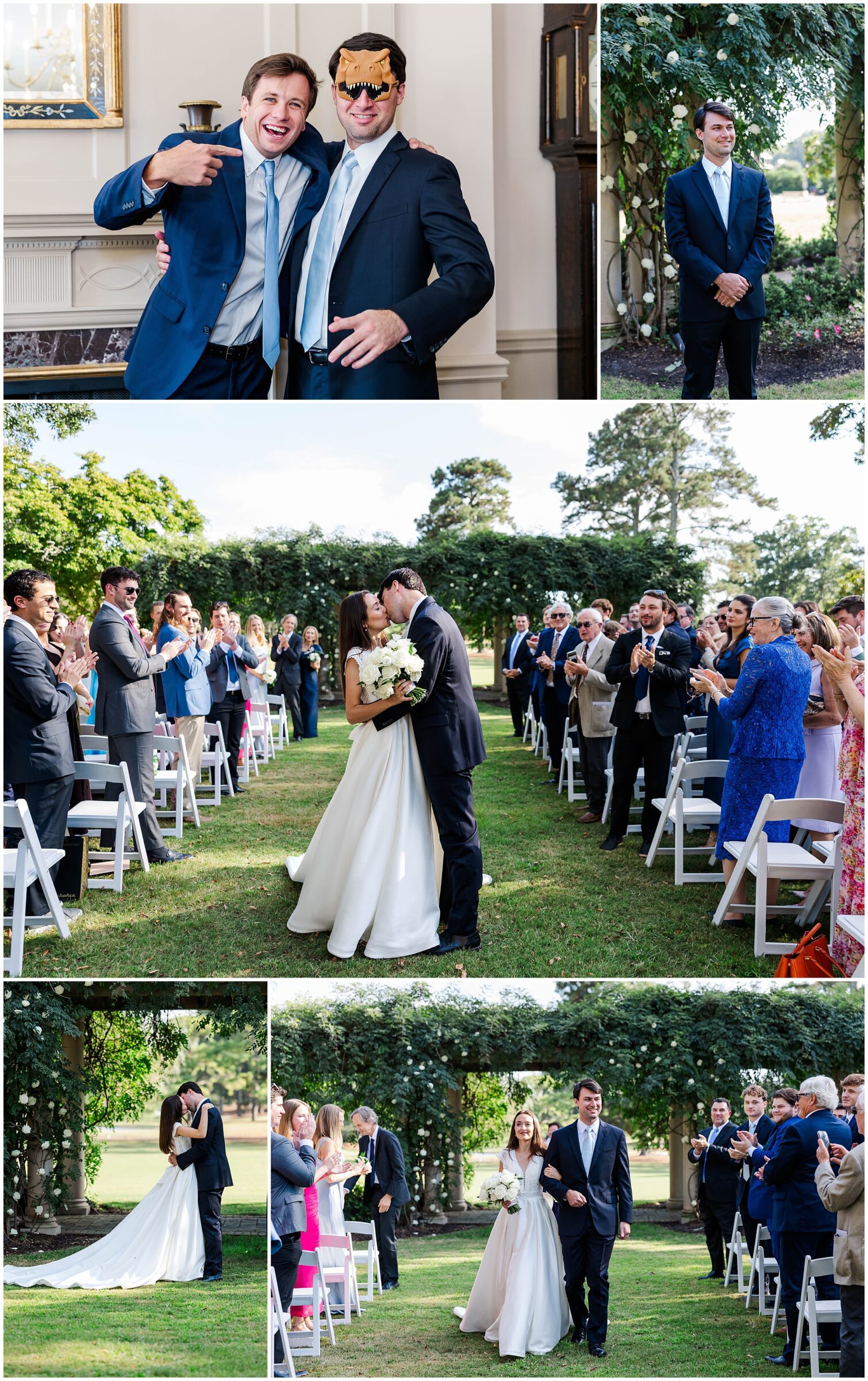 images from white floral wedding ceremony outside Williamsburg Inn