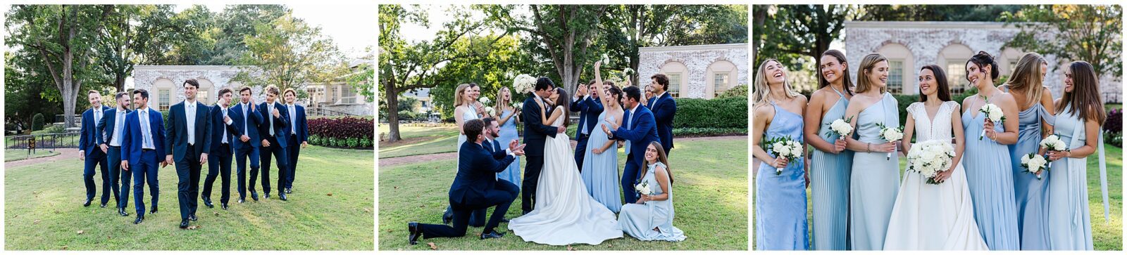 wedding portraits of wedding party outside historic Williamsburg Inn