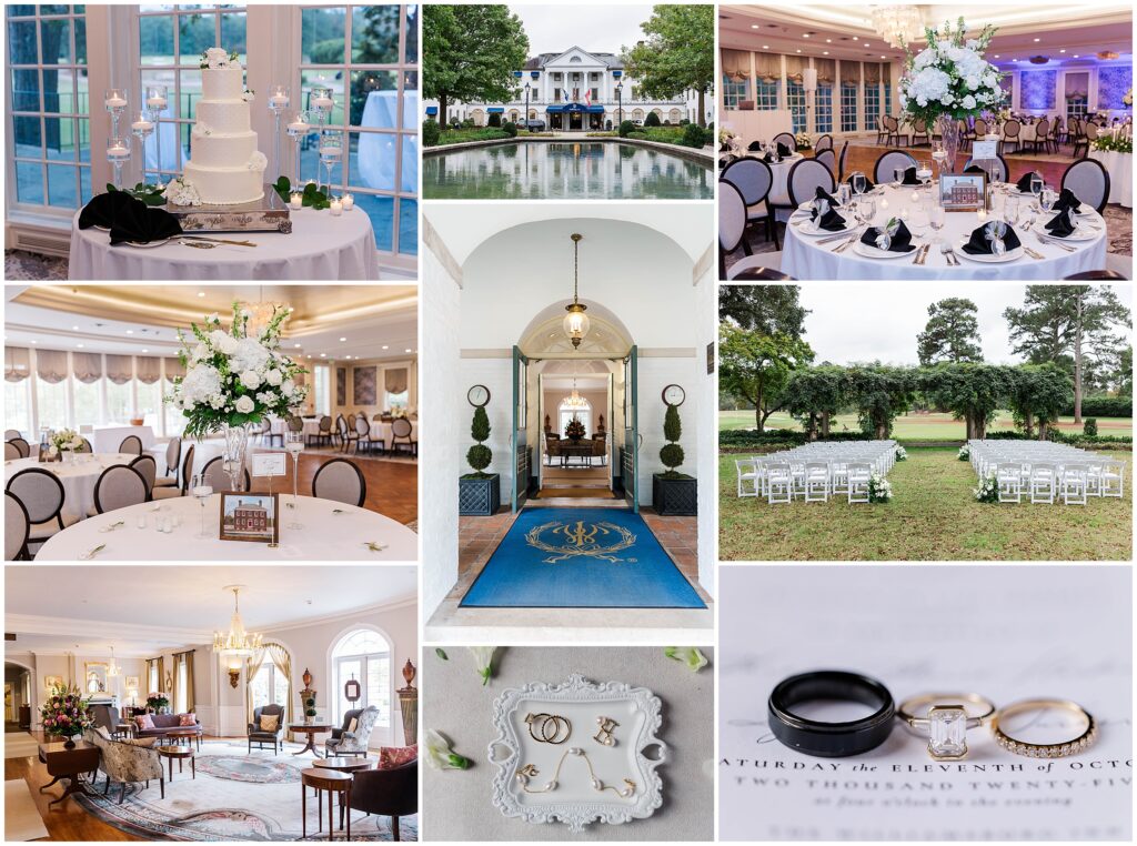 Black and white wedding details photographed at the Williamsburg Inn.