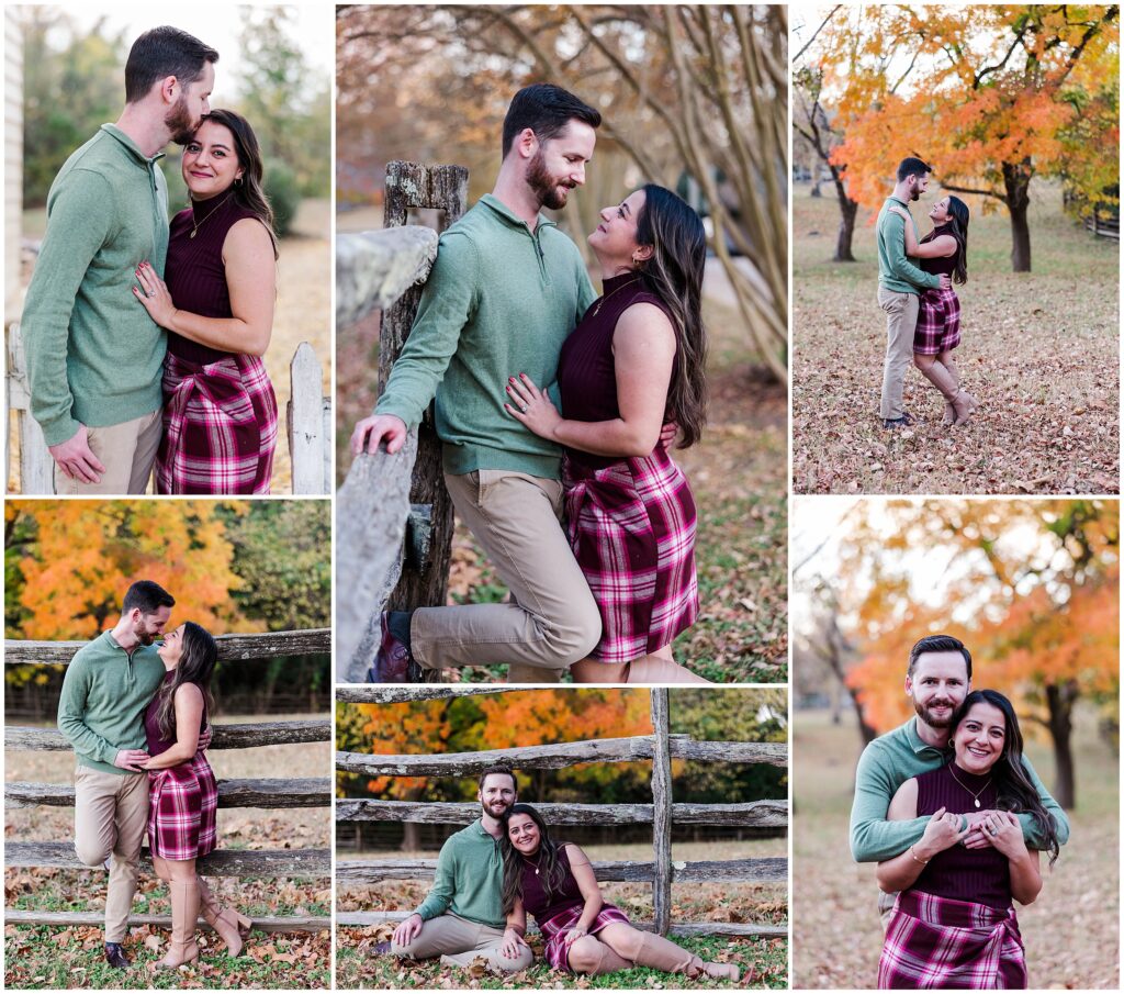 Fall couples photos in Colonial Williamsburg with soft golden light.