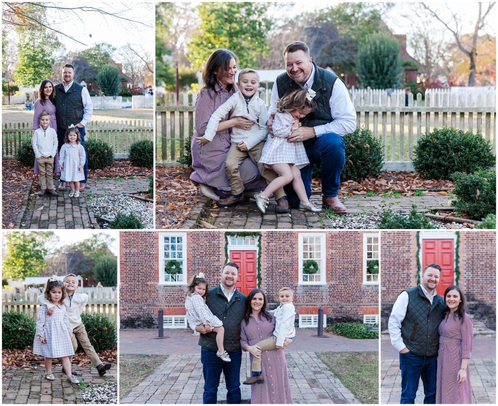 Parents interacting with children during Williamsburg family vacation photo session.