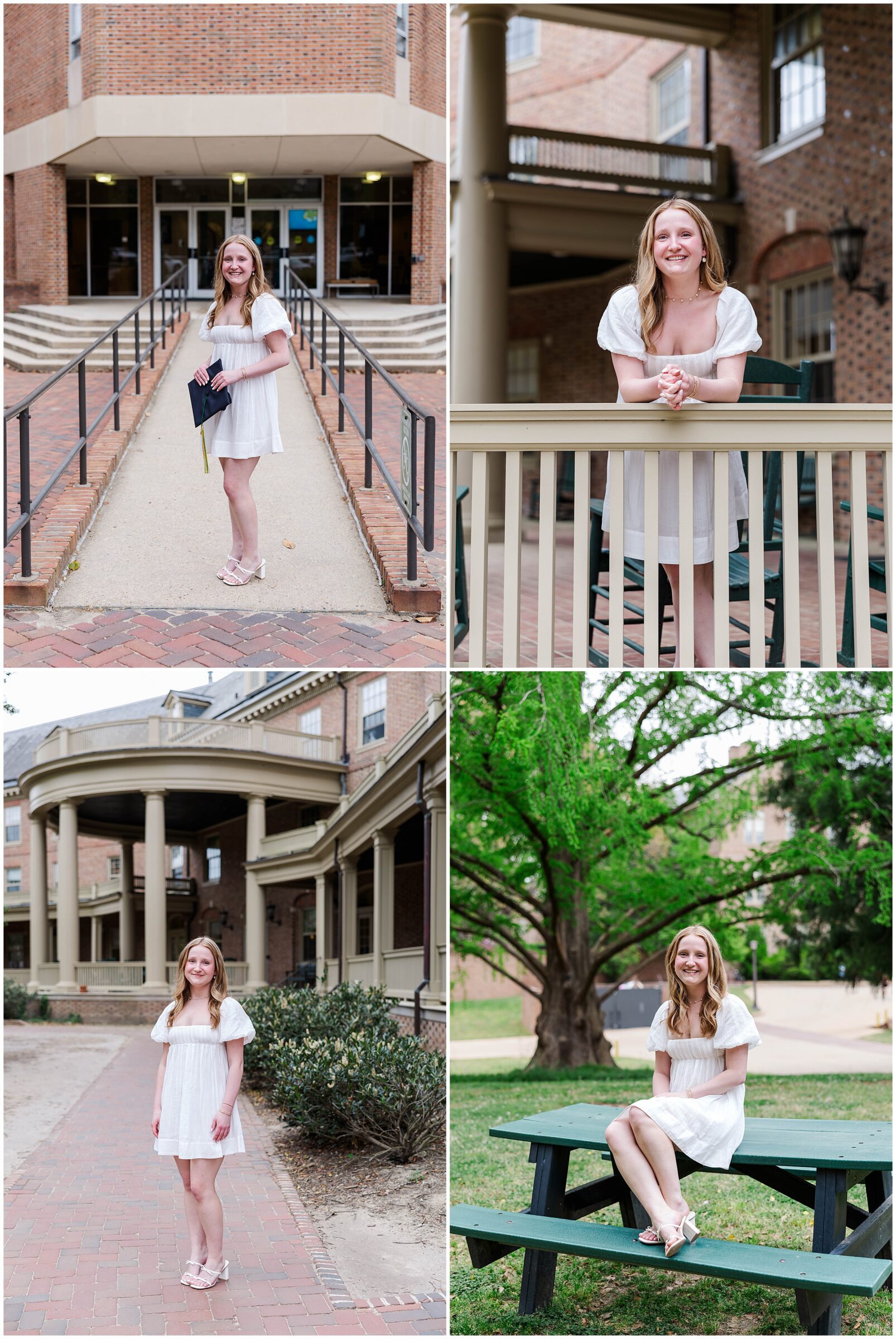 Senior on campus during William and Mary senior photos in spring.
