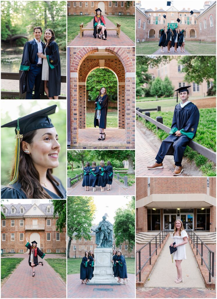 Senior portrait at Crim Dell and around campus during evening William and Mary senior photos