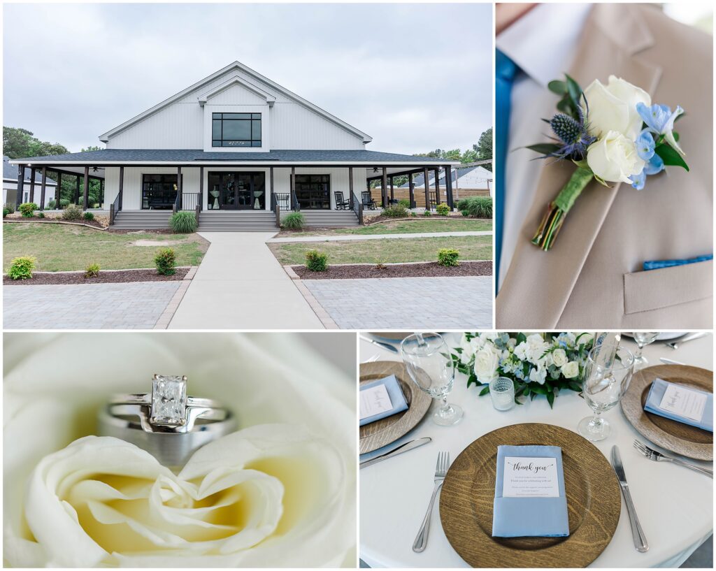 blue and white detail images for wedding at New Branch Farms