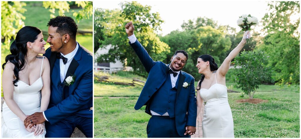 Golden hour wedding portrait in a Colonial Williamsburg garden
