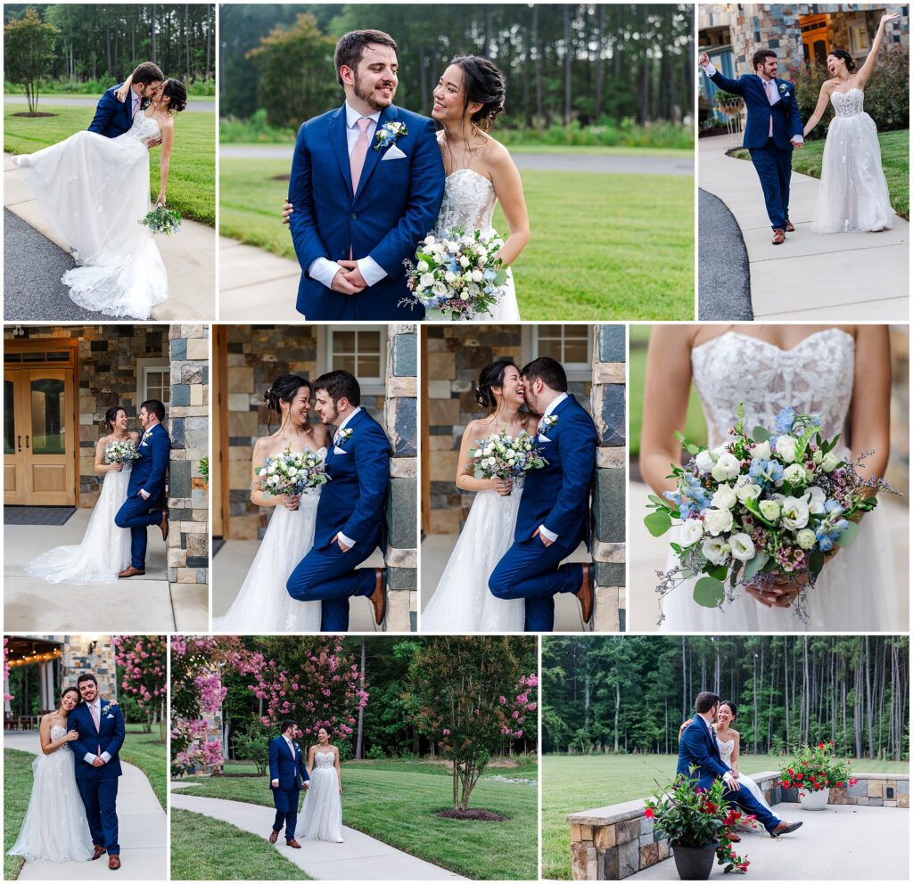 Emily and Dave celebrating their Virginia summer wedding at The Maine of Williamsburg.